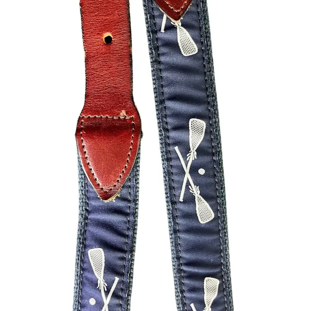 Boys Belt Lacrosse Sticks‎ Brass Buckle 32 Navy Blue Adjustable Leather trim